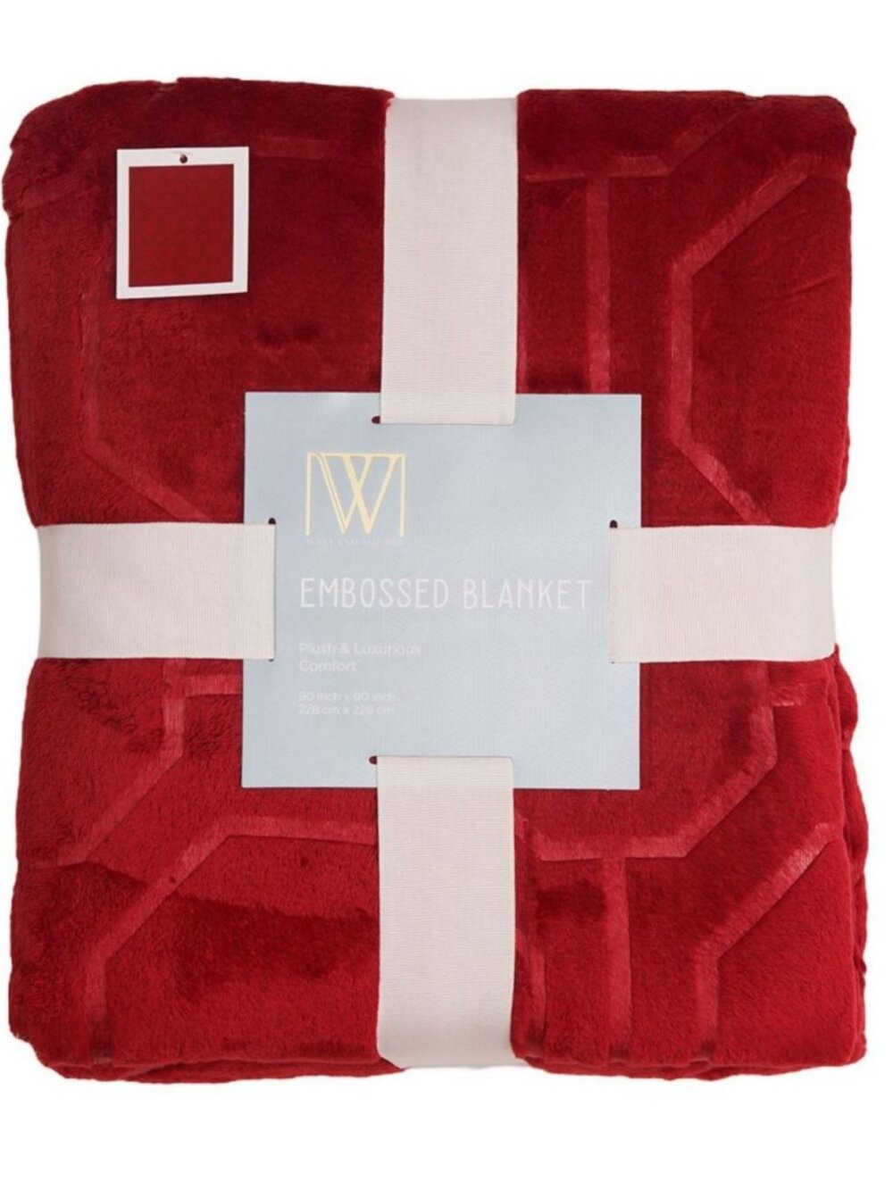 Wayland Square Embossed Plush Blanket, Red, 90 X 90 in